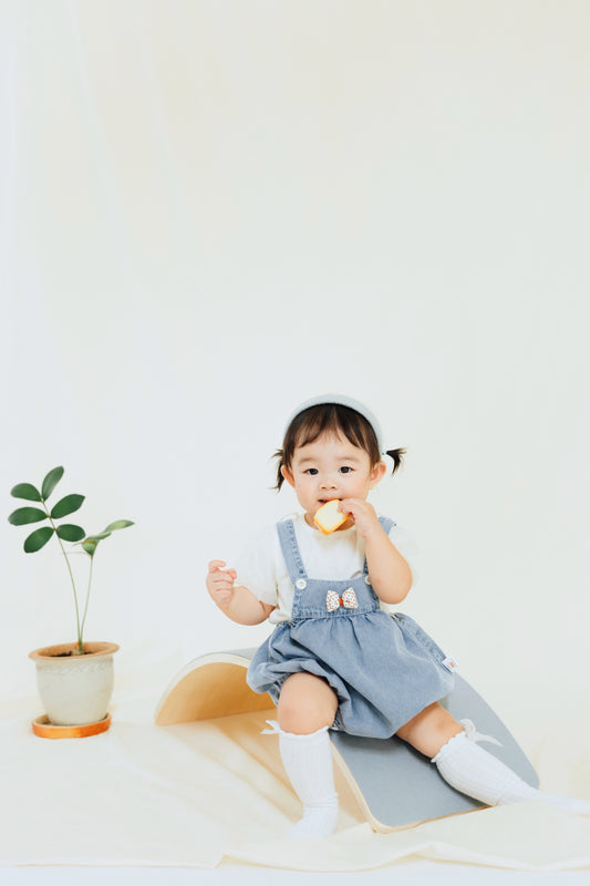 Puffy Bow Denim Romper