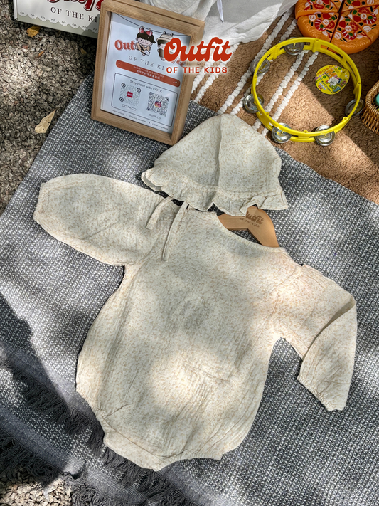 Oatmeal Clover Bonnet Romper