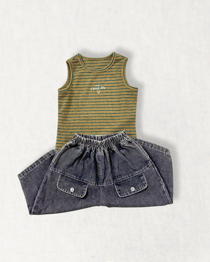 Charcoal Washed Wide-Leg Denim Pants