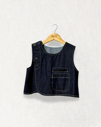 Asymmetric Back Strap Denim Vest