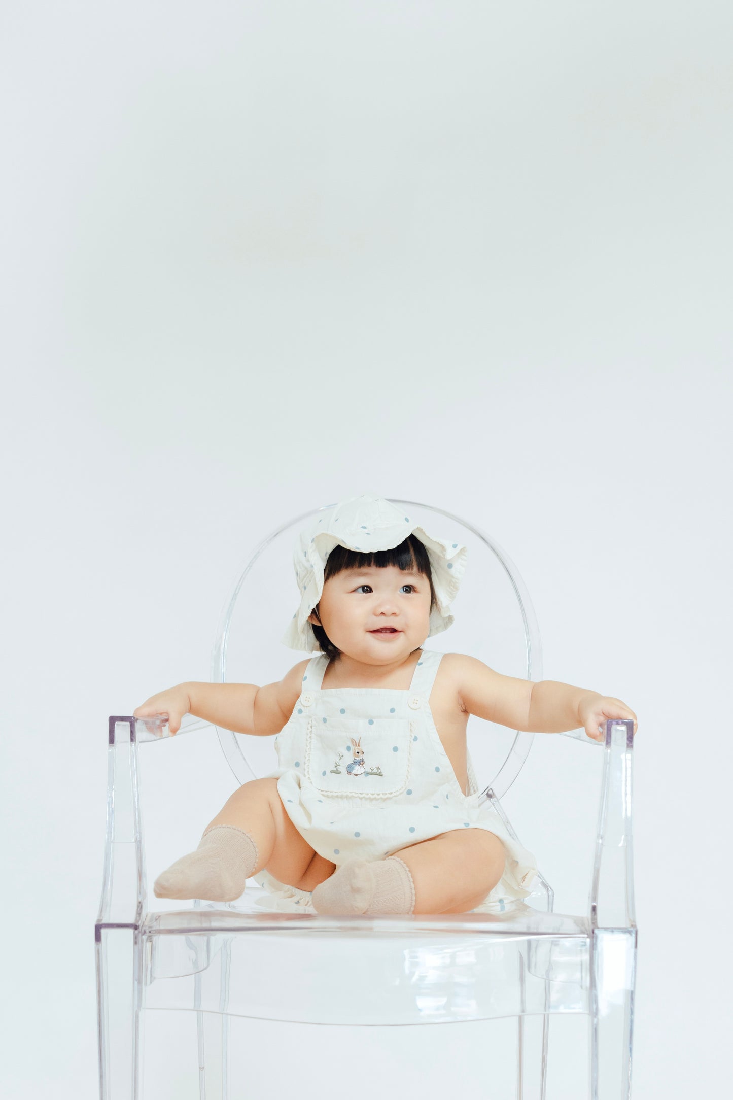 Creamy Rabbit Overall Romper with Hat