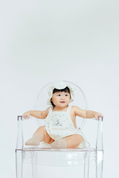 Creamy Rabbit Overall Romper with Hat