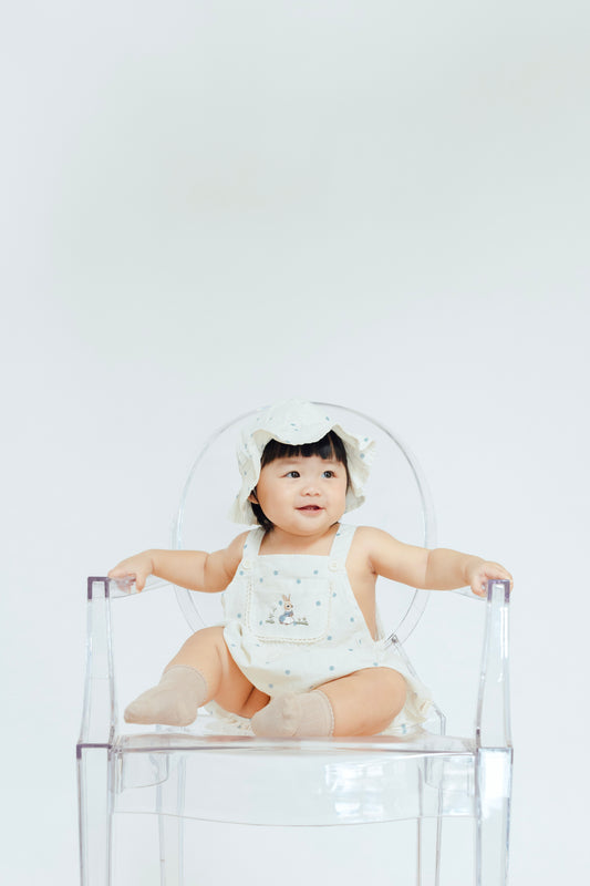 Creamy Rabbit Overall Romper with Hat