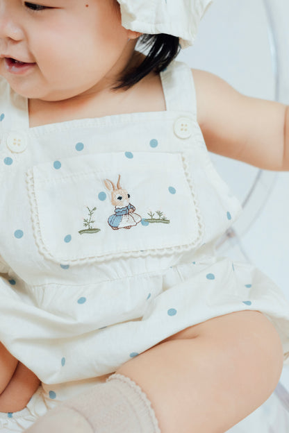 Creamy Rabbit Overall Romper with Hat