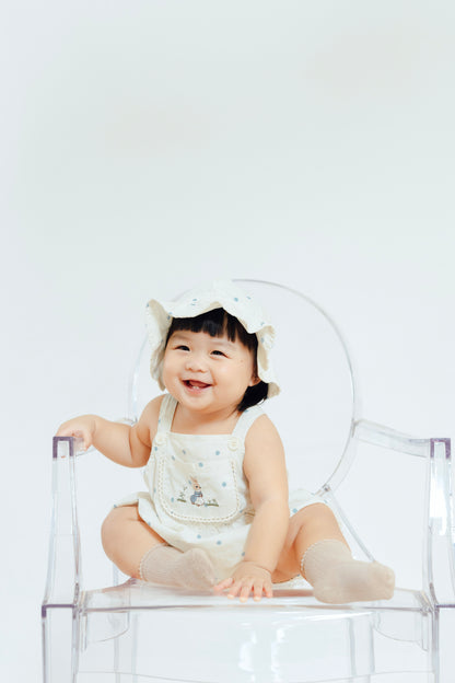 Creamy Rabbit Overall Romper with Hat