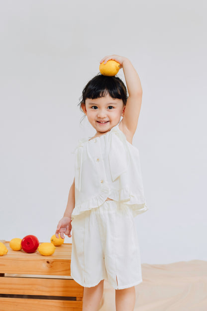 Cream Bow Striped Suit Set