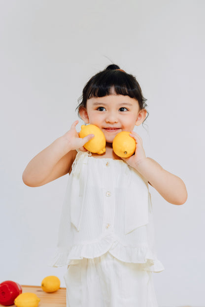 Cream Bow Striped Suit Set