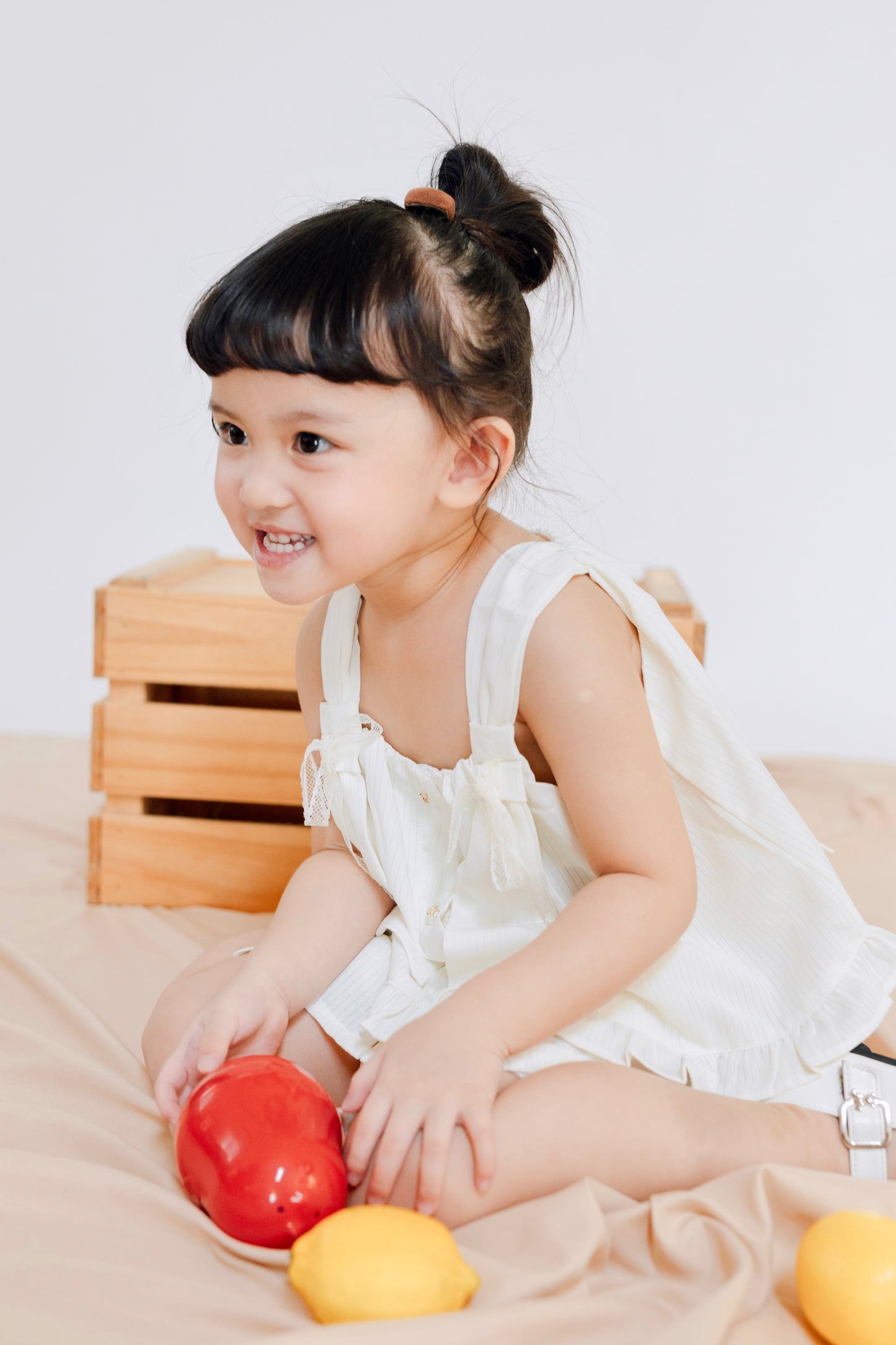 Cream Bow Striped Suit Set