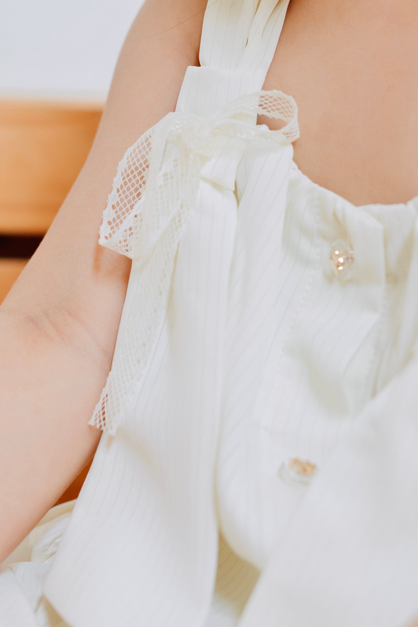 Cream Bow Striped Suit Set