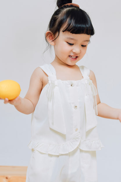 Cream Bow Striped Suit Set