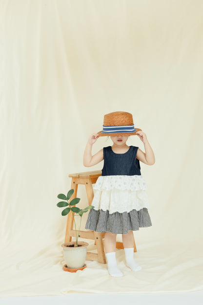 Patchwork Bloom Midi Denim Dress