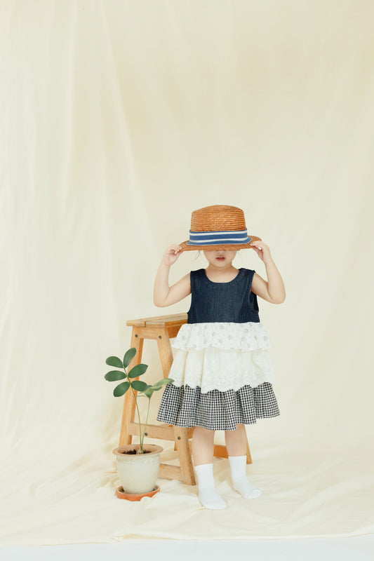 Patchwork Bloom Midi Denim Dress