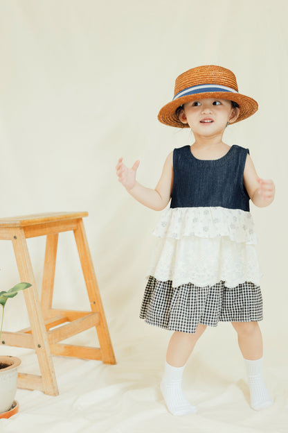Patchwork Bloom Midi Denim Dress