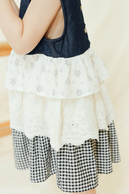 Patchwork Bloom Midi Denim Dress