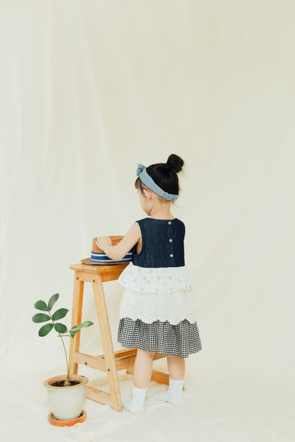 Patchwork Bloom Midi Denim Dress