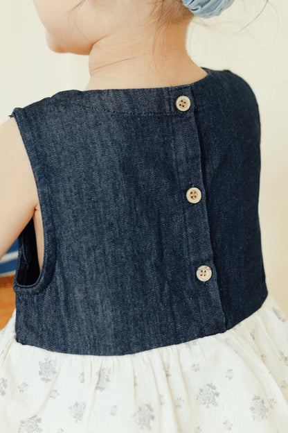 Patchwork Bloom Midi Denim Dress