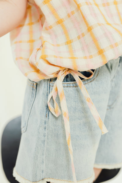 Pastel Plaid Drawstring Top