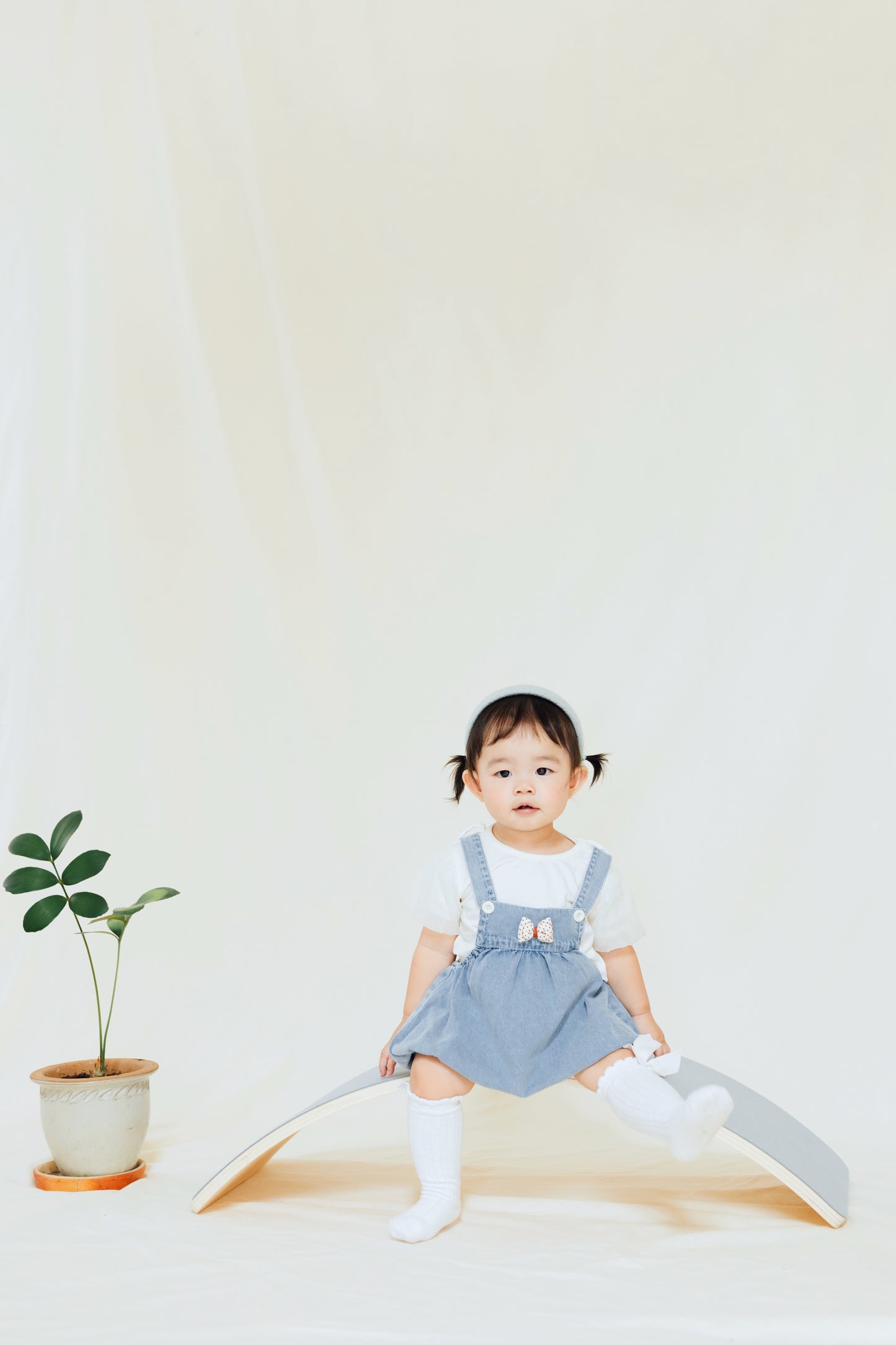 Puffy Bow Denim Romper