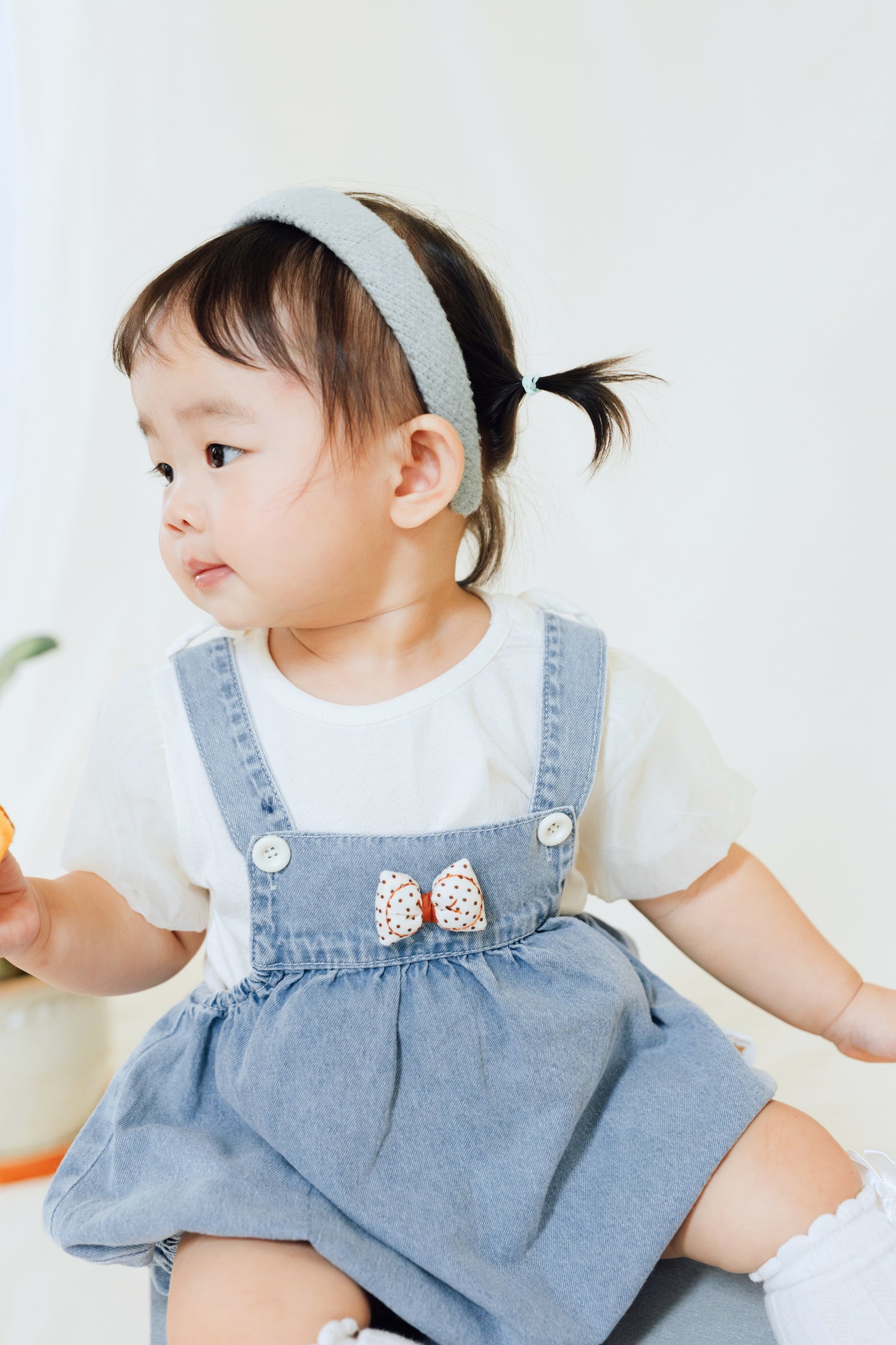 Puffy Bow Denim Romper