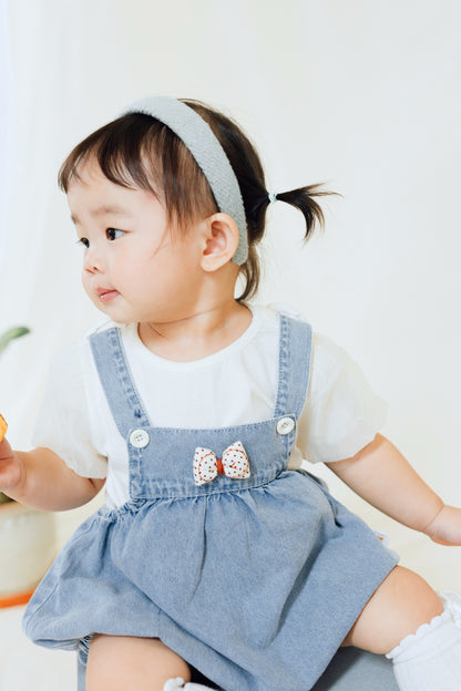 Puffy Bow Denim Romper