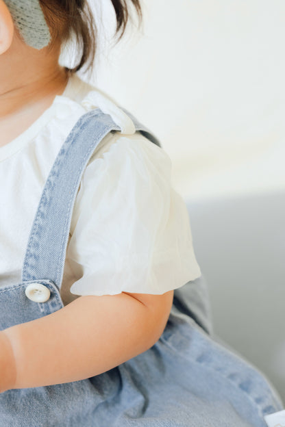Puffy Bow Denim Romper