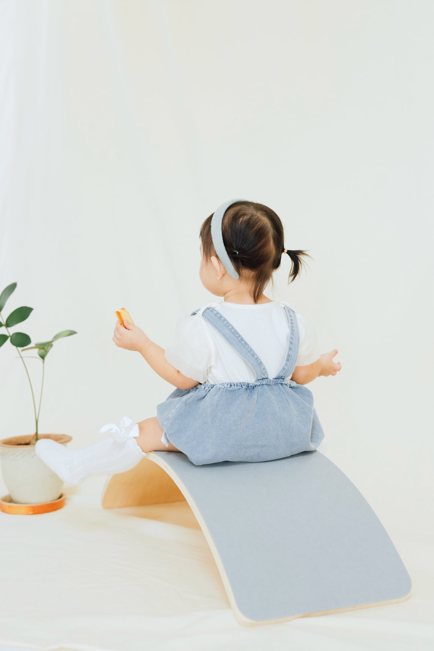 Puffy Bow Denim Romper