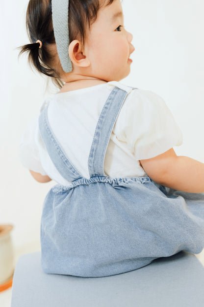 Puffy Bow Denim Romper