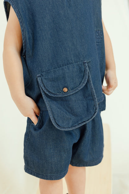 Edgy Denim Vest & Shorts Set