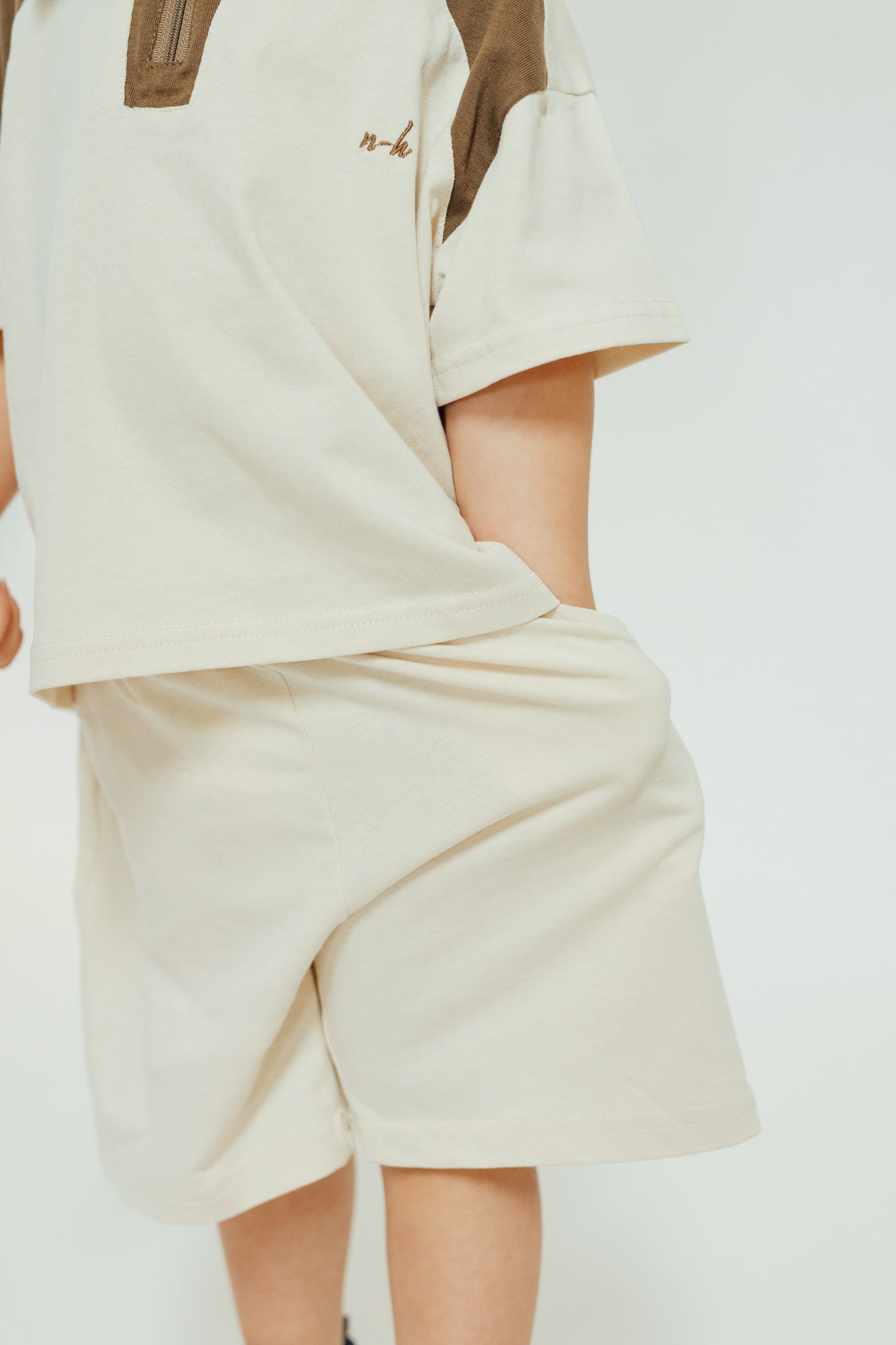 Beige Brown Zip Polo Set