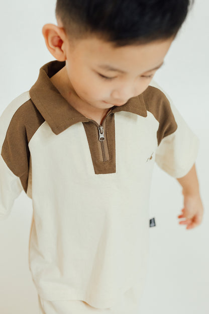 Beige Brown Zip Polo Set