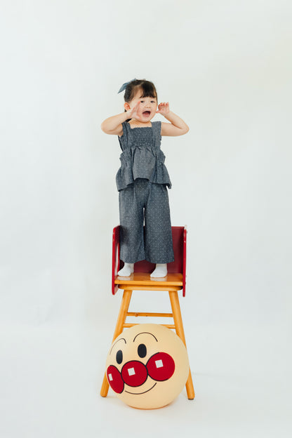 Smocked Polka Dot Denim Set