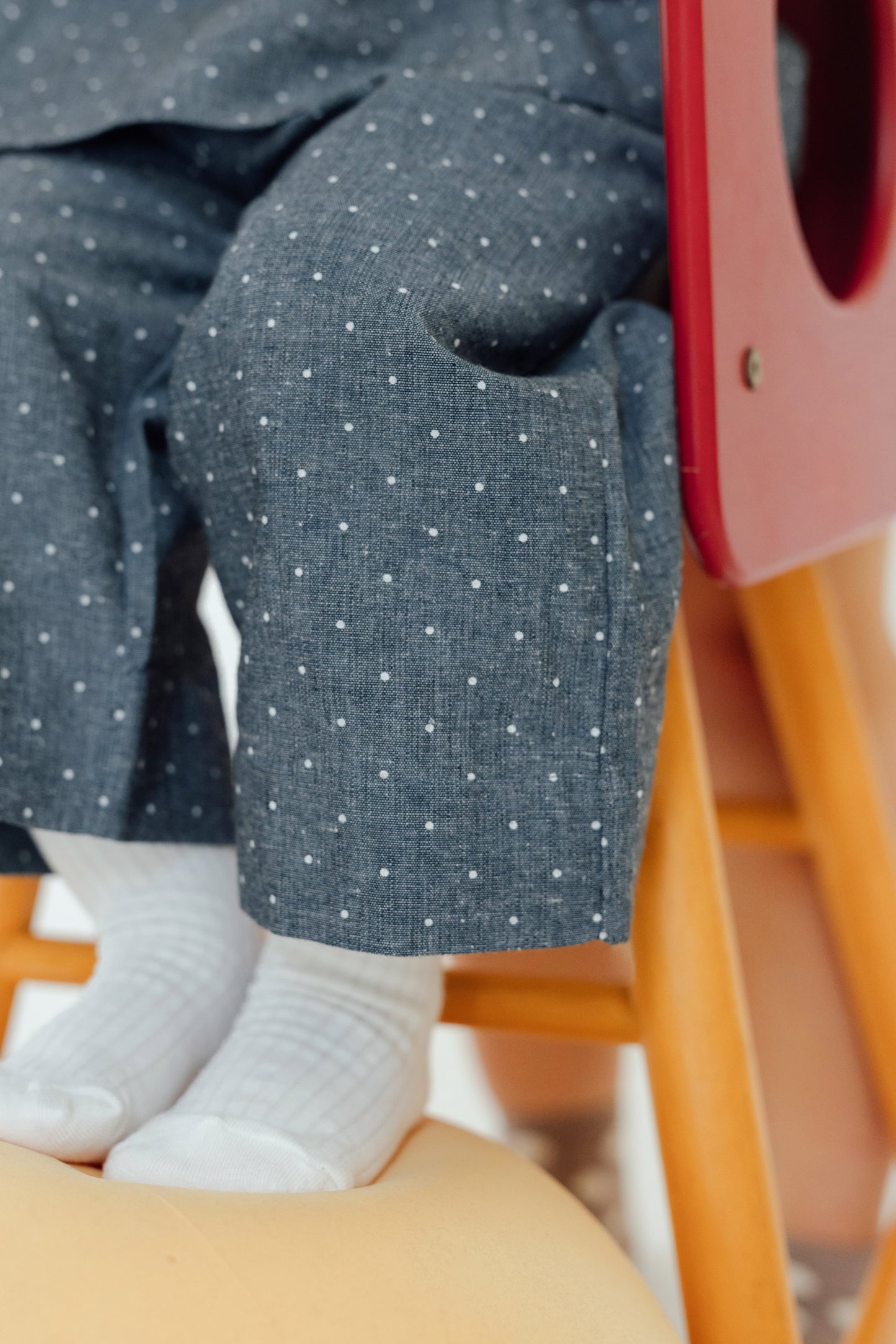 Smocked Polka Dot Denim Set