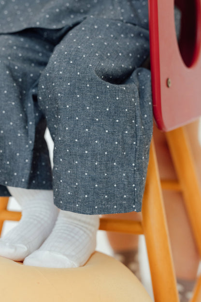 Smocked Polka Dot Denim Set