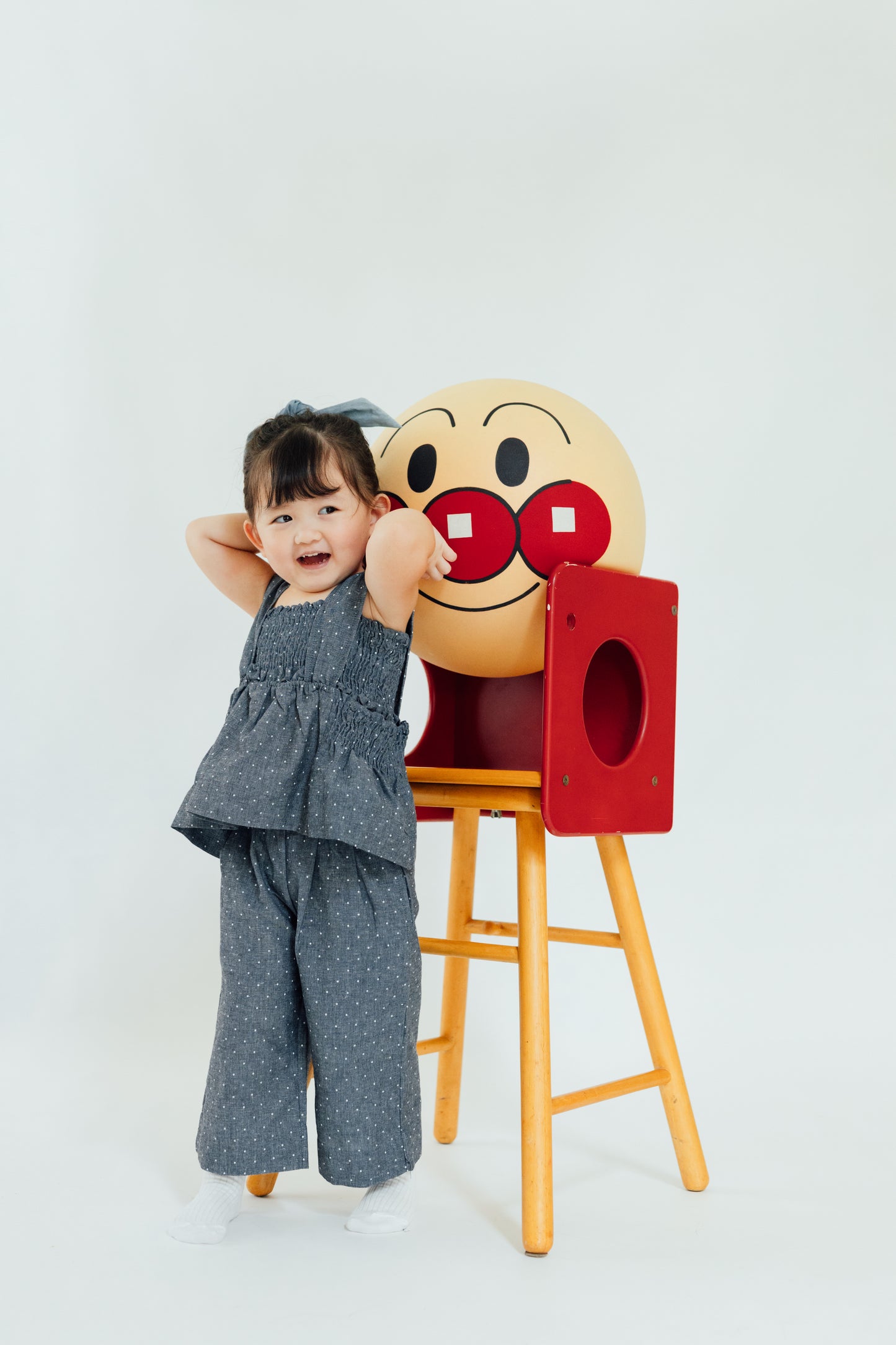 Smocked Polka Dot Denim Set
