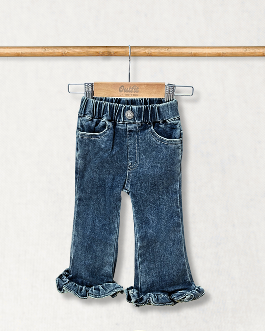 Swishy Ruffle Flare Denim Pants