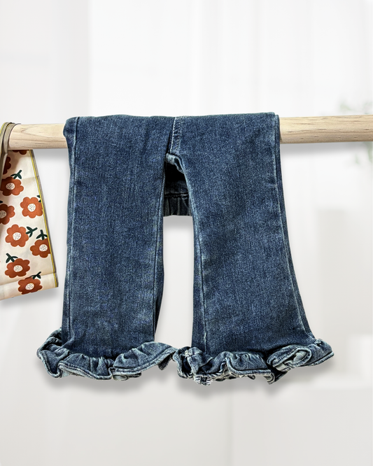 Swishy Ruffle Flare Denim Pants