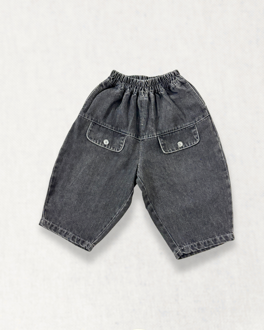 Charcoal Washed Wide-Leg Denim Pants