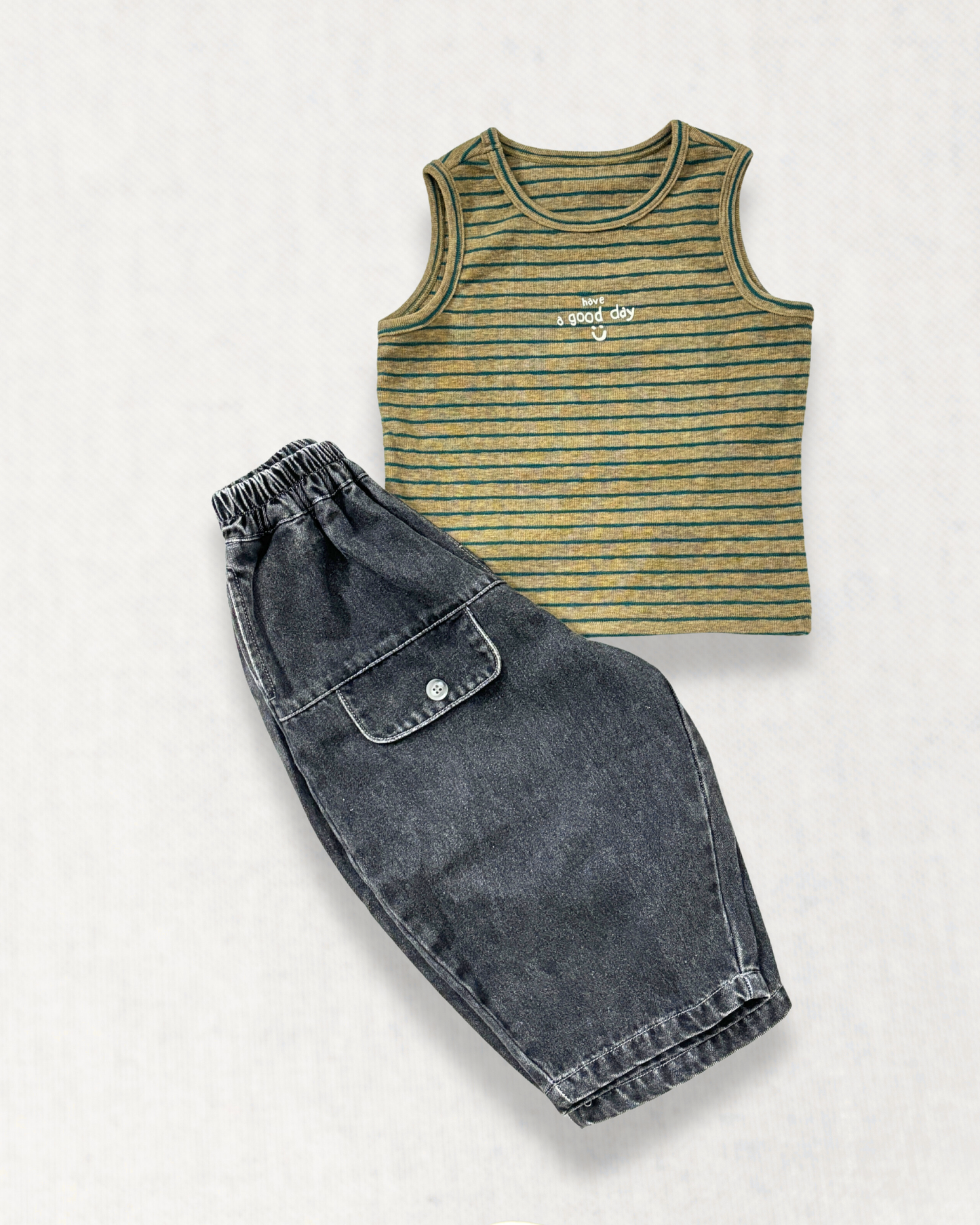 Charcoal Washed Wide-Leg Denim Pants