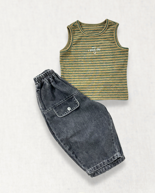 Charcoal Washed Wide-Leg Denim Pants