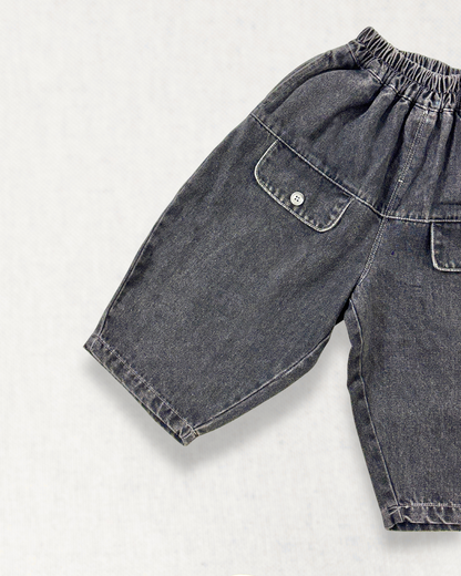 Charcoal Washed Wide-Leg Denim Pants