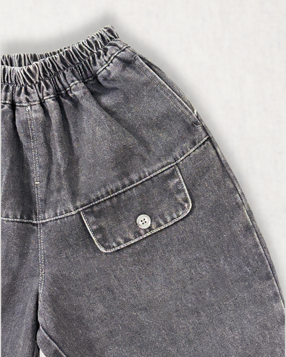 Charcoal Washed Wide-Leg Denim Pants