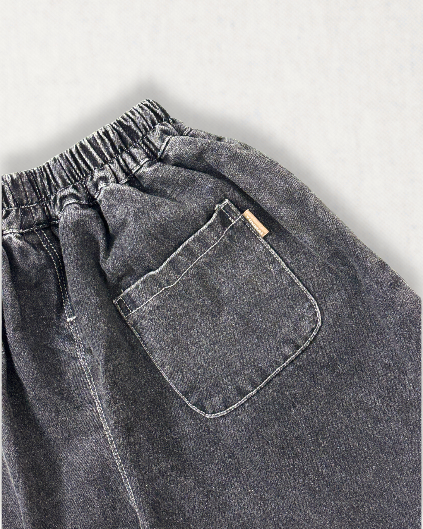 Charcoal Washed Wide-Leg Denim Pants
