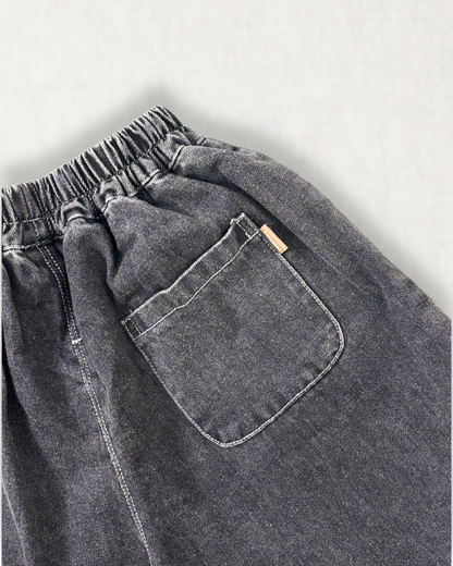 Charcoal Washed Wide-Leg Denim Pants