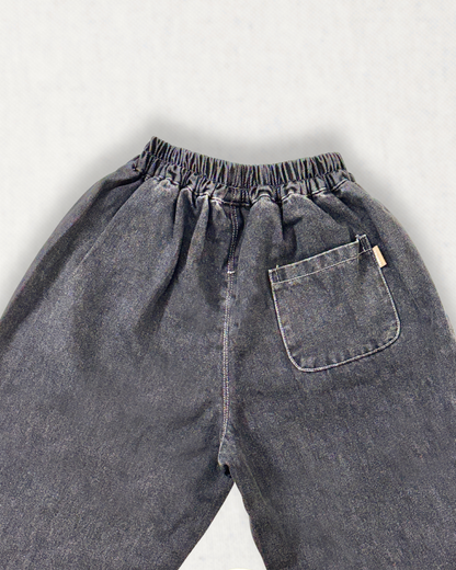 Charcoal Washed Wide-Leg Denim Pants